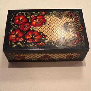 Floral Decorative Box with Red and Black Design